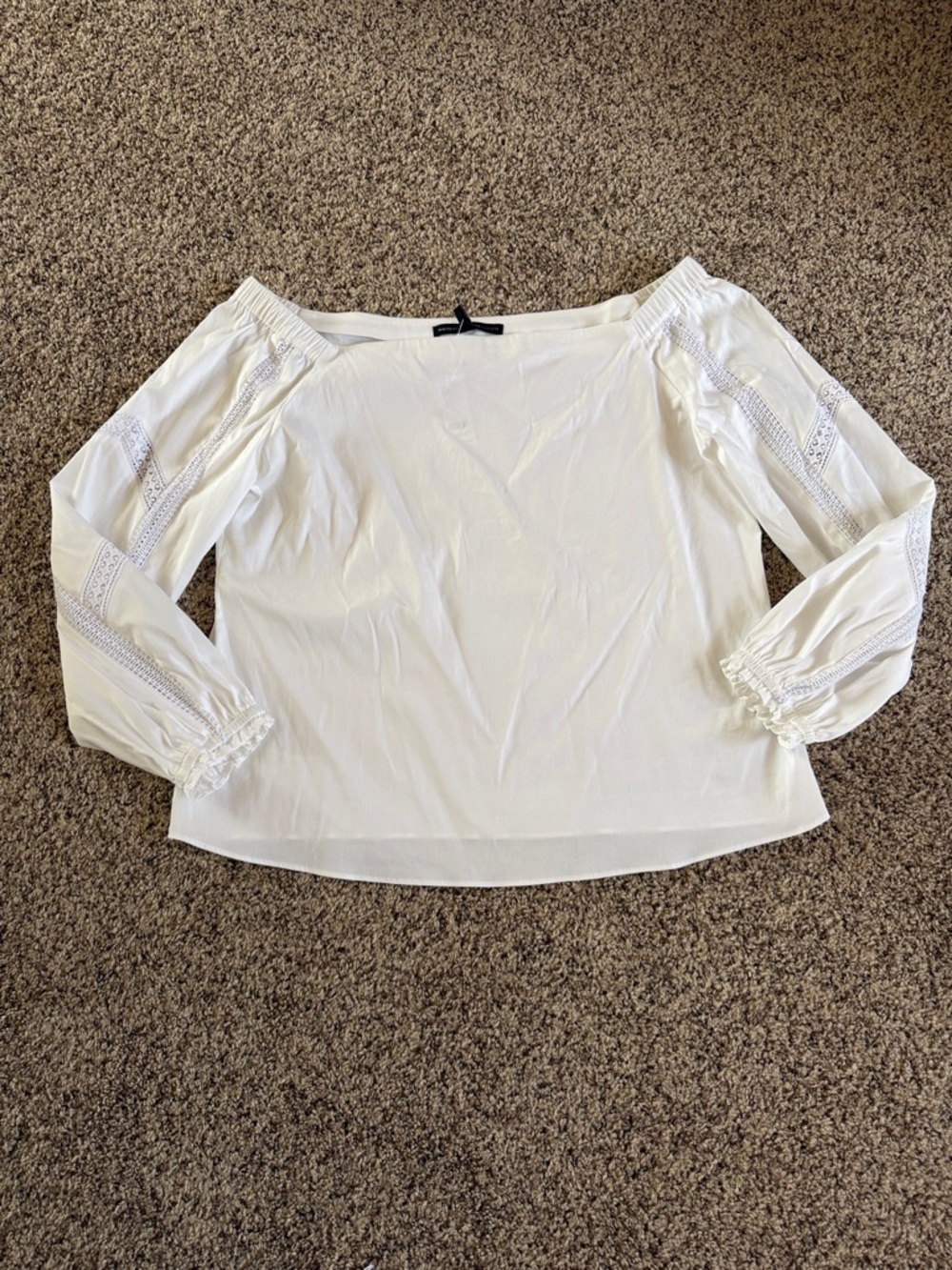 White House Black Market Off-the-Shoulder Lace Inset Top. - Picture 2 of 8